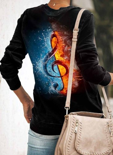 Women's Musical Note King Of Rock Roll Print Casual Sweatshirt