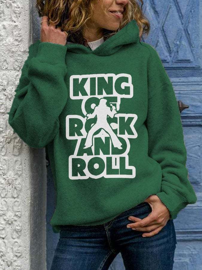 Retro King Of Rock Roll Print Hoodie