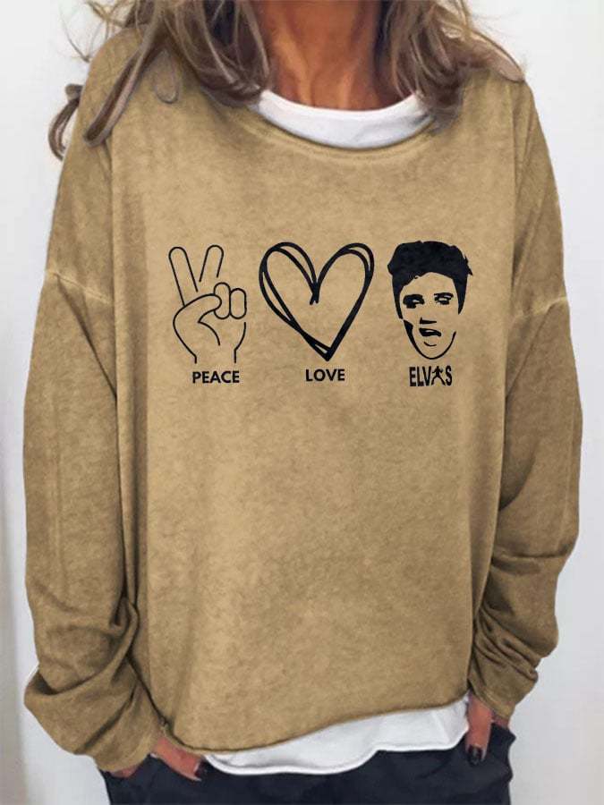Vintage Peace Love King Of Rock Roll Print Sweatshirt