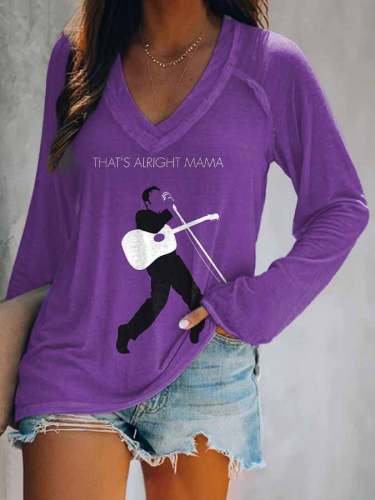 That’s Alright Mama King Of Rock Roll V-neck Print T-Shirt