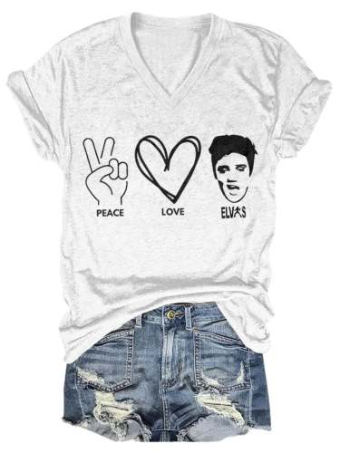 Vintage Peace Love King Of Rock Roll Print T-Shirt