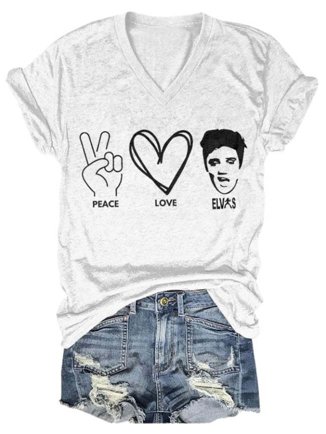 Vintage Peace Love King Of Rock Roll Print T-Shirt