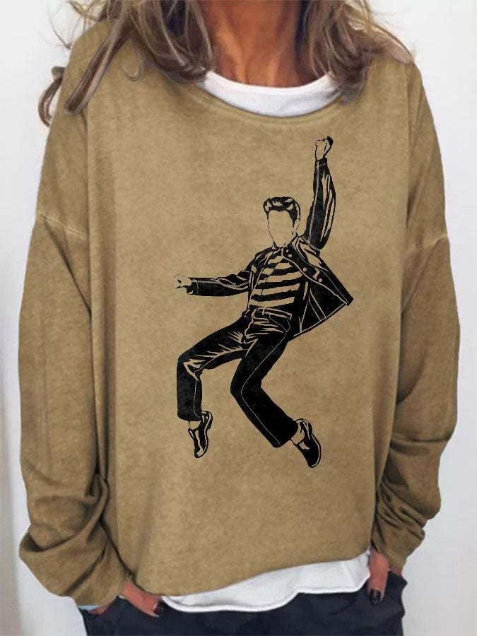Vintage King Of Rock Roll Print Sweatshirt