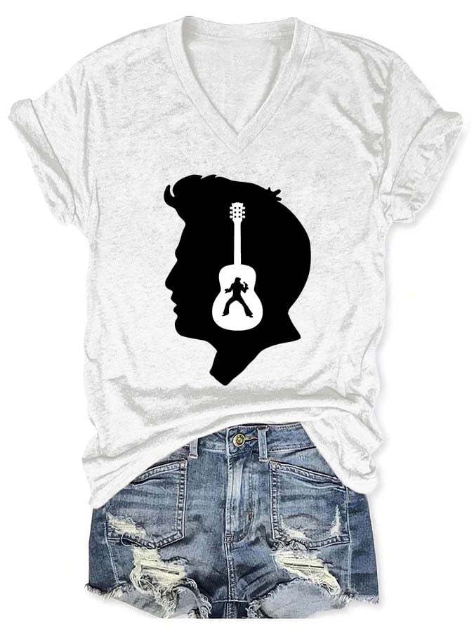 Guitar King Of Rock Roll Print T-Shirt