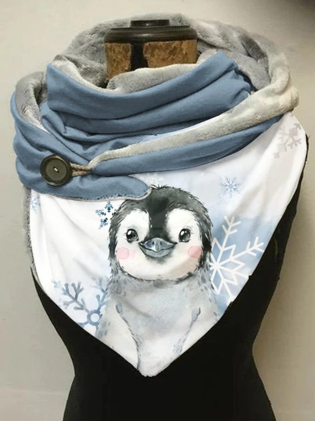 Fleece Winter Snowflake Penguin Art Print Casual Scarf