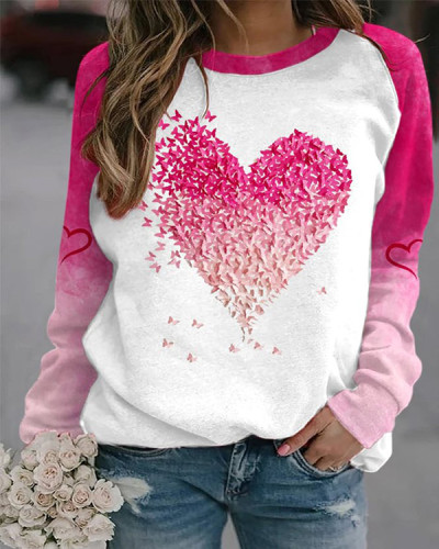 Casual Crew Neck Valentine Heart Sweatshirt