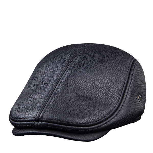Men Classic Genuine Cowhide With Ear Flaps Beret Hats Casual With Ventilation Holes Flat Caps