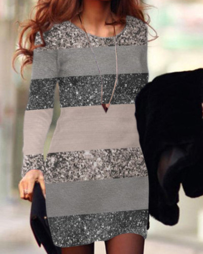 Elegant Multicolor Striped Skinny Long-sleeved Mini Dress