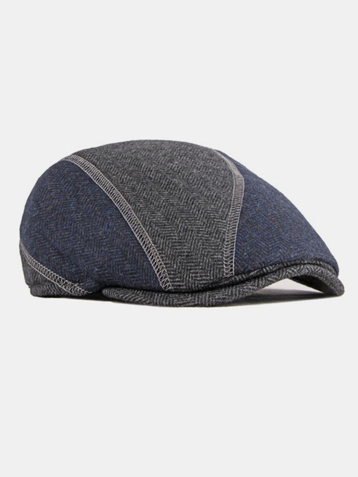 Men Felt Ear Protection Keep Warm Contrast Color Casual Forward Hat Beret Hat Flat Cap