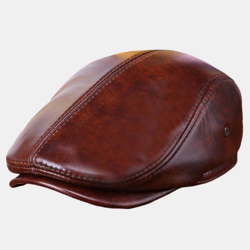 Men Adjustable Vintage Genuine Leather Beret Caps Outdoor Caps