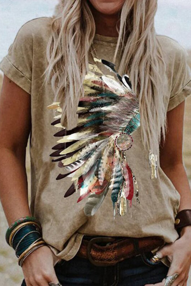 Indian Headdress Print Crew Neck T-Shirt