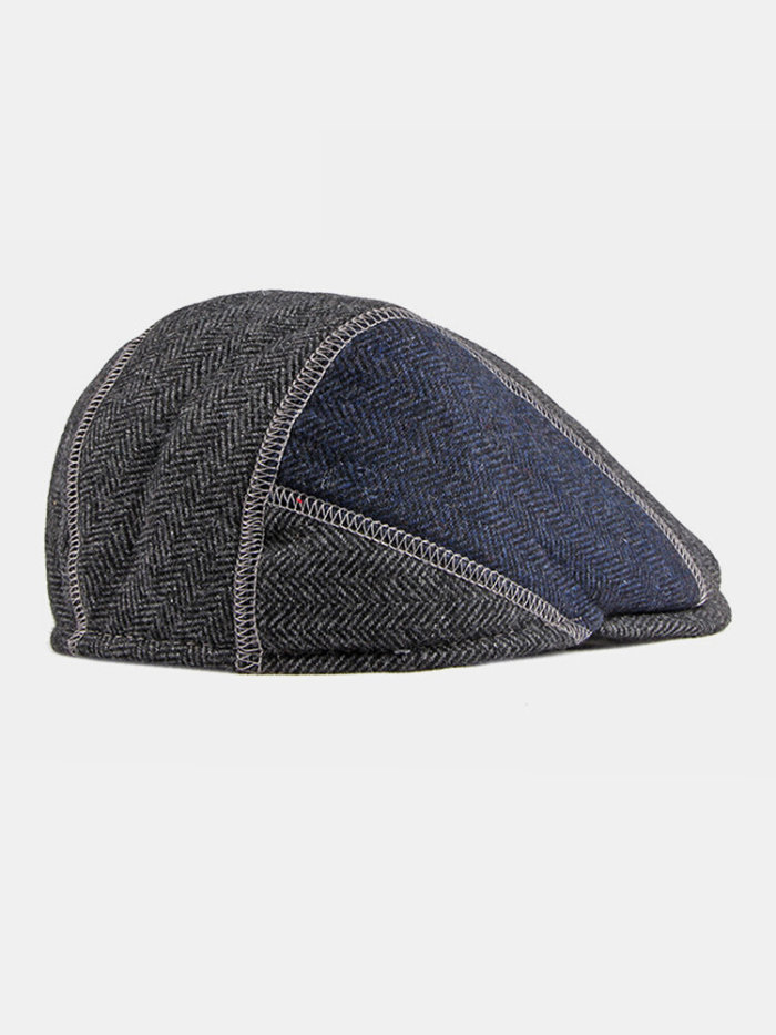 Men Felt Ear Protection Keep Warm Contrast Color Casual Forward Hat Beret Hat Flat Cap