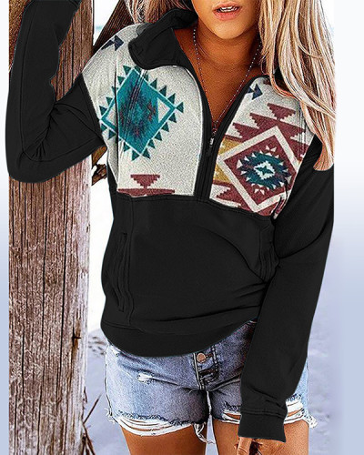 Western Bohemian Diamond Zip Pocket Sweatshirt