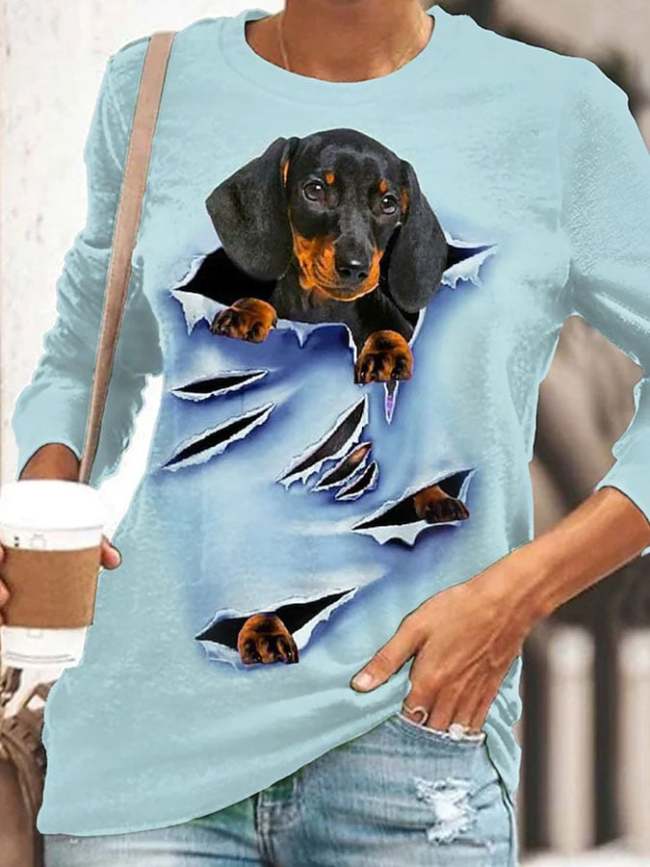 Fashion Dog Print Langarm-Sweatshirt