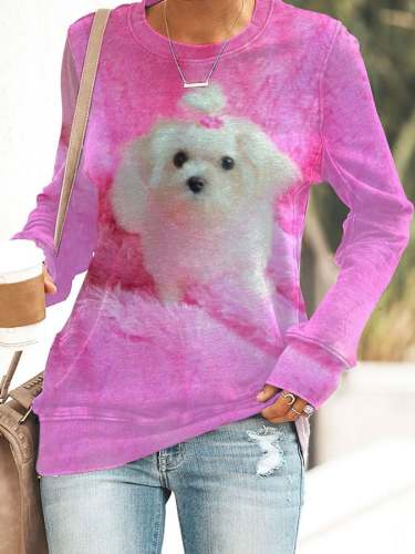 Fashion Dog Print Langarm-Sweatshirt