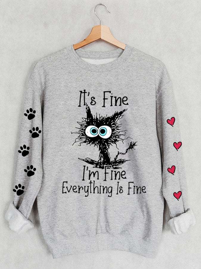 Women'S I'M Fine Everything Is Fine Print Long Sleeve Sweatshirt