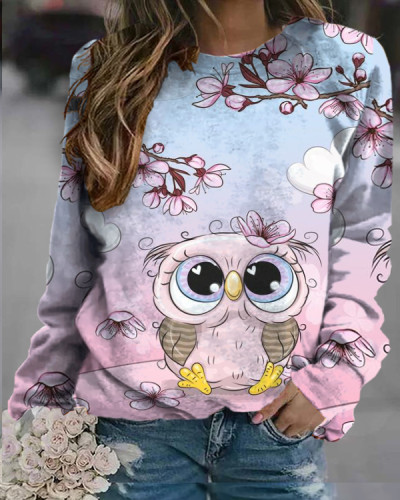 Cute Owl Art Print Crewneck Sweatshirt