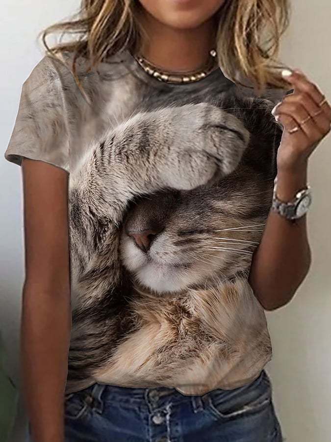 T-Shirt mit süßem Katzendruck für Damen