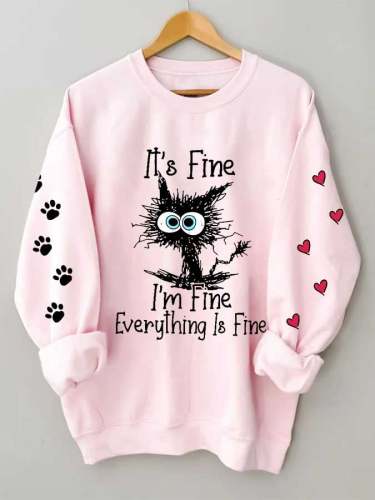 Women'S I'M Fine Everything Is Fine Print Long Sleeve Sweatshirt