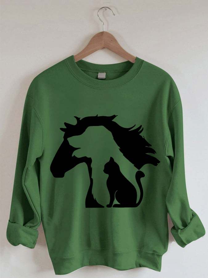 Women's Funny Horse Dog Cat Print Sweatshirt