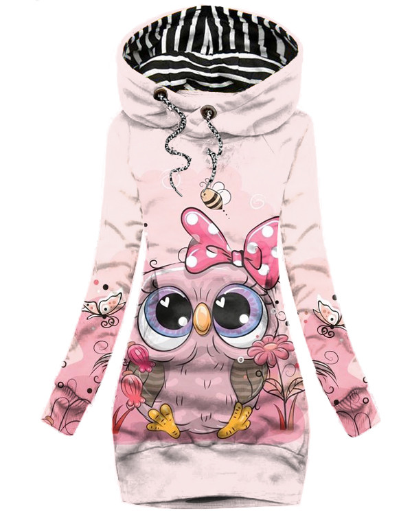 Cute Owl Butterfly Print Hooded Sweatshirt