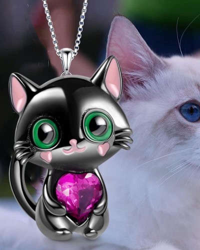 Cartoon Heart Black Cat Necklace