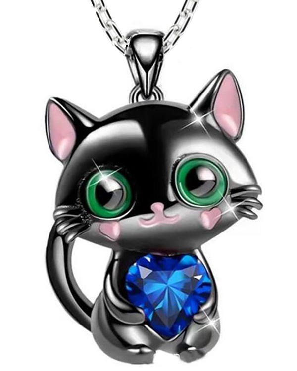 Cartoon Heart Black Cat Necklace