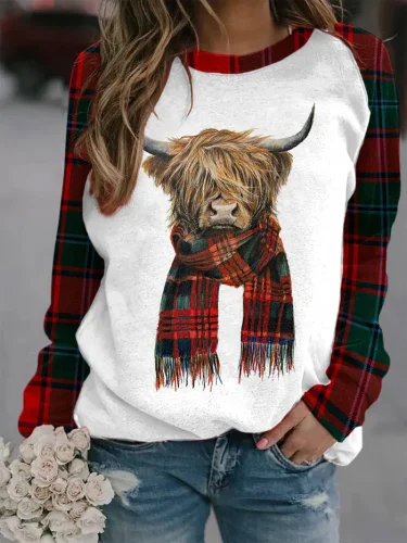 Women's Highland Cow Print Casual Crewneck Sweatshirt