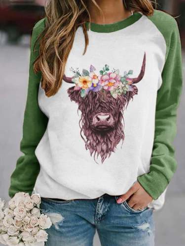 Women's Highland Cow Print Casual Sweatshirt