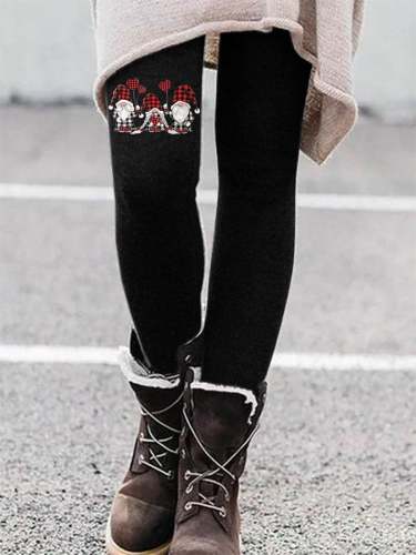 Heart Gnome Plaid Print Leggings