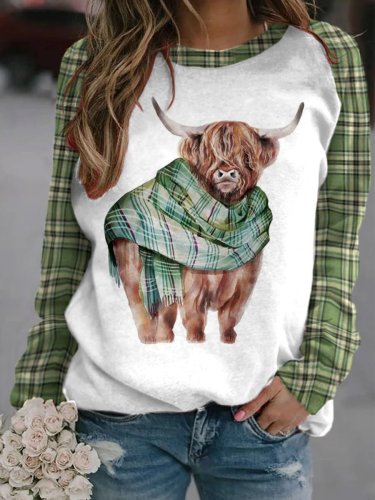 Women's Western Highland Cow Check Print Sweatshirt