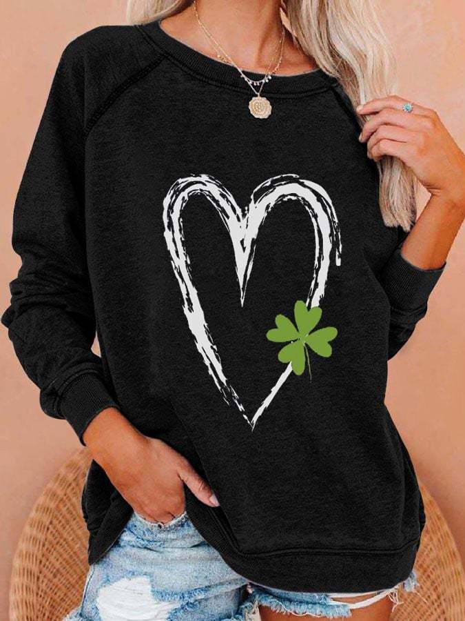 Women's St. Patrick's Day Lucky Shamrocks Print Casual Crewneck Sweatshirt