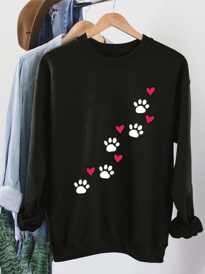 Ladies Puppy Paw Print Love Print Sweatshirt