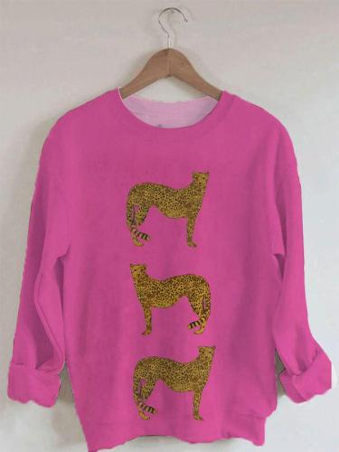 Women's Cheetah Print Long Sleeve Round Neck Sweatshirt