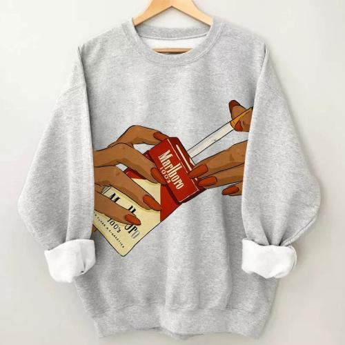 Women's Cigarette Print Round Neck Sweatshirt