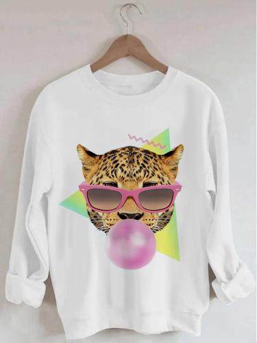 Women's Fashion Cheetah Print Long Sleeve Round Neck Sweatshirt