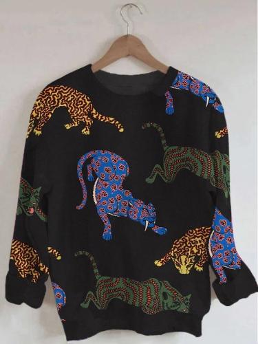 Women's Cheetah Print Long Sleeve Crew Neck Sweatshirt