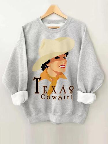 Women's Texas Cowgirl Print Round Neck Sweatshirt