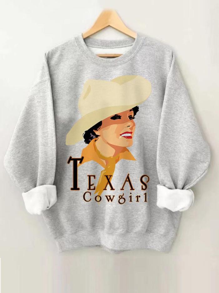 Women's Texas Cowgirl Print Round Neck Sweatshirt