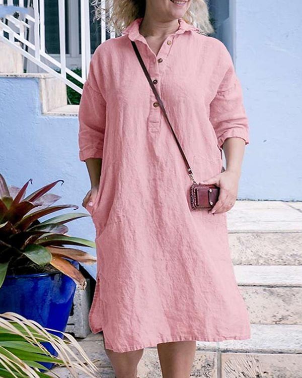 Cotton Solid Shirt Dress