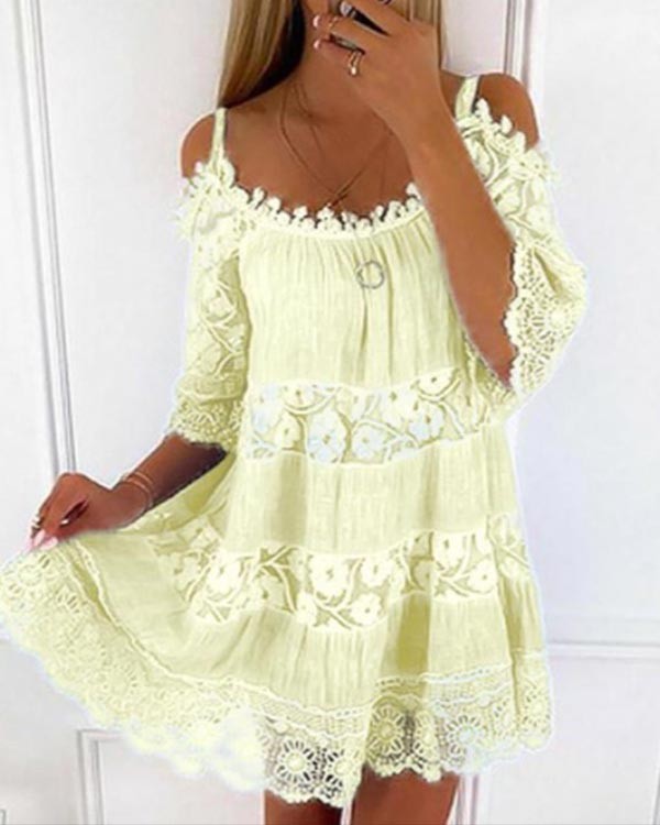 Casual Solid Color Strapless Lace Dress