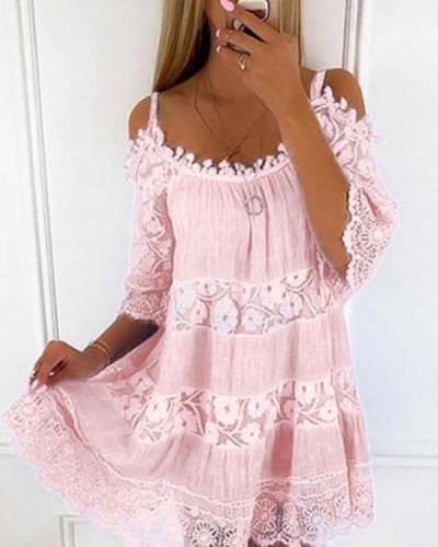 Casual Solid Color Strapless Lace Dress