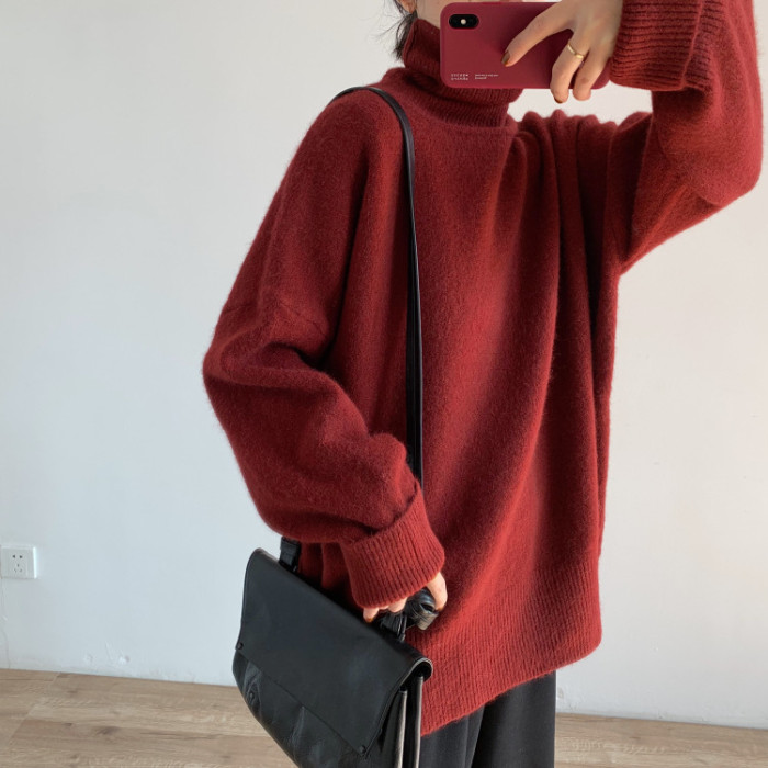 Soft Waxy Turtleneck Loose Simple Sweater