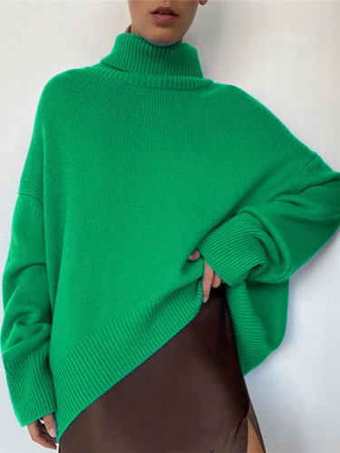 Turtleneck Sweater Solid Color Sweater