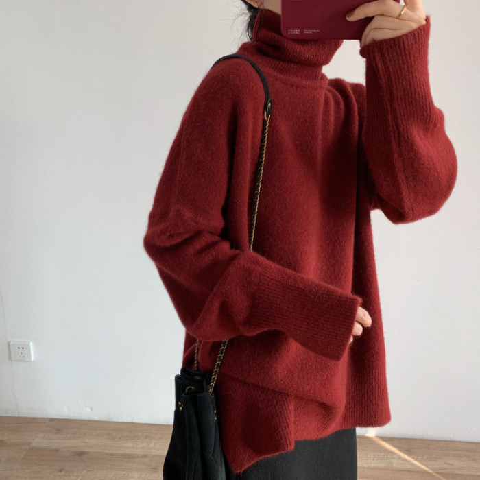 Soft Waxy Turtleneck Loose Simple Sweater