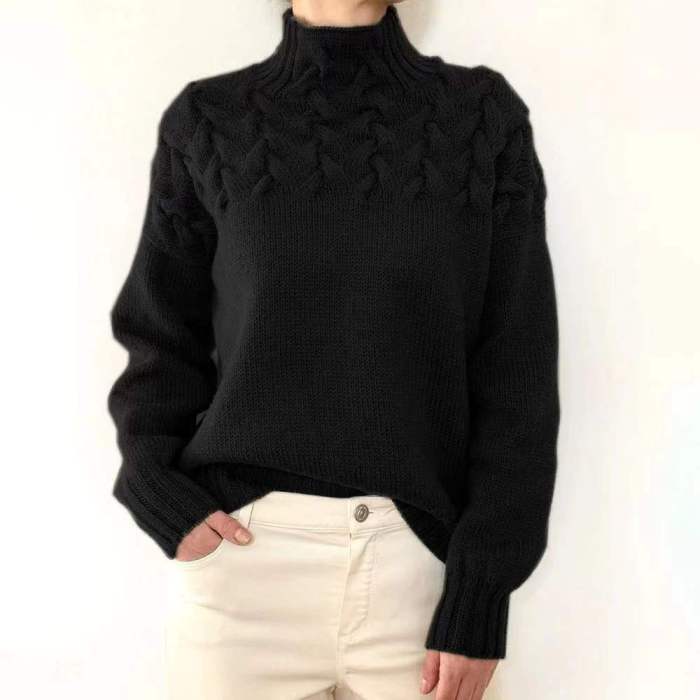 Casual turtleneck solid-color sweater