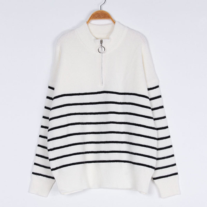 Casual Stripe Jacquard Sweater Top