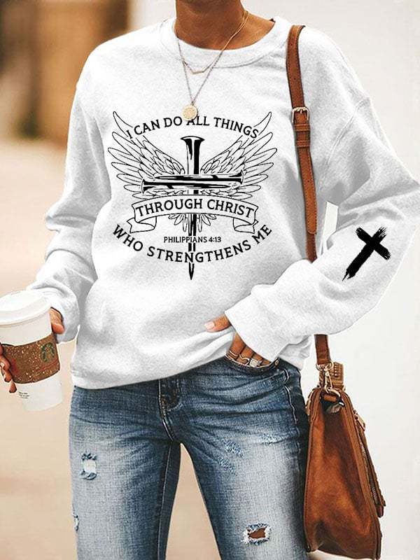 Women's I Can Do All Things Through Christ Print Casual Sweatshirt