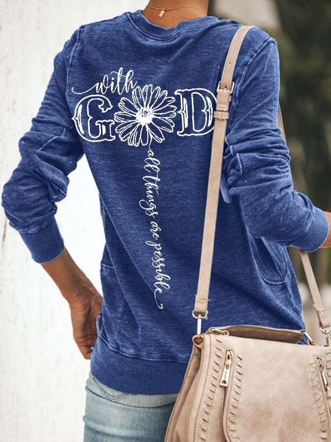 Women's With God All Things Are Possible Print Casual Sweatshirt