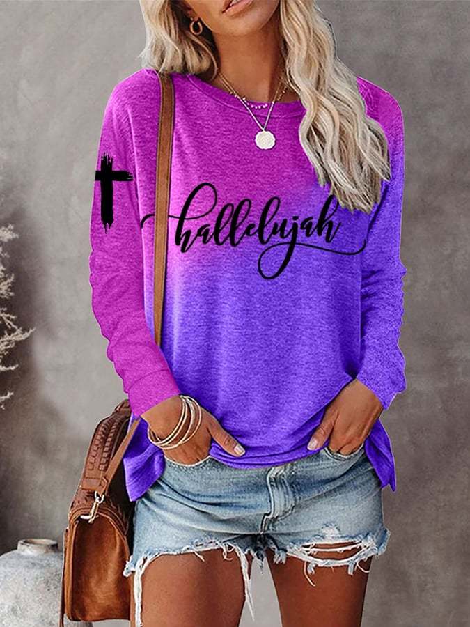 Women's Cross of Faith 'Hallelujah' Print Long Sleeve T-Shirt